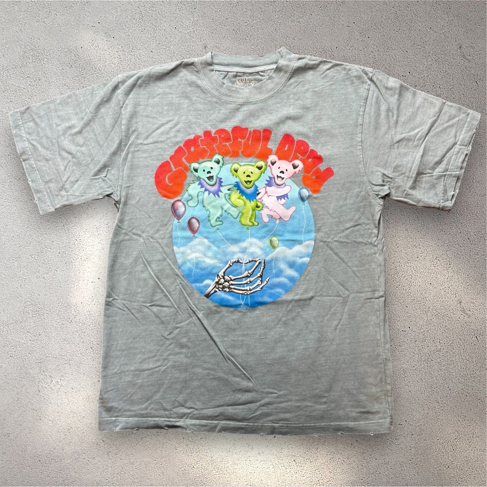 Grateful Dead Dancing Bears Graphic T-Shirt Mens Medium Gray Blue Acid Wash Tee